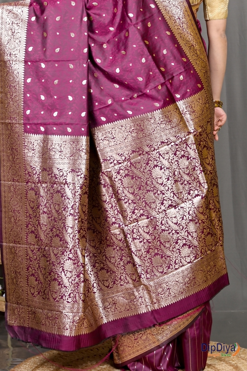 Maroon Cotton Silk Parova Tanchui Saree (512)
